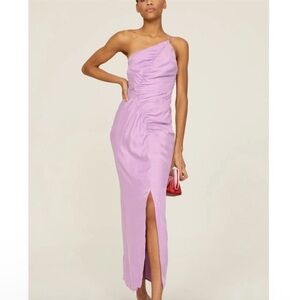 SUBOO Purple Andy Slip Evening Womens Midi One Shoulder Ruched Dress Size Medium